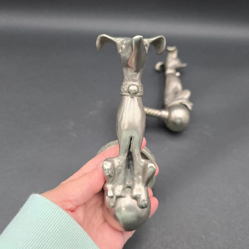 Anthropologie Dog Curtain Tiebacks Silver Tone Metal Set Watch Dog Pair